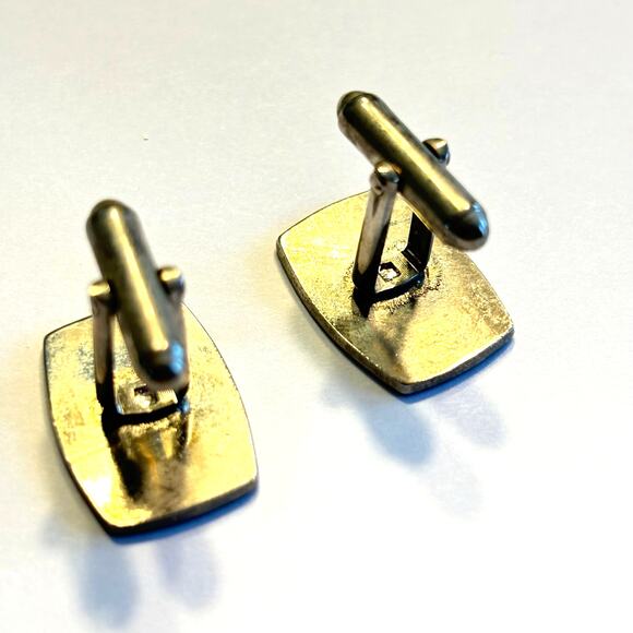 Silver cufflinks with red & blue enamel design unique mid century modernist - Picture 3 of 7